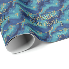 Elegant Blauw Goud Abstract Marmer Design Cadeaupapier