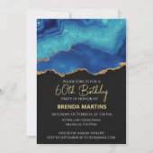 Elegant Blauw Goud Abstract Marmer Design Kaart (Voorkant)