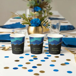 Elegant Blauw Goud Abstract Marmer Design Papieren Bekers