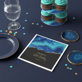 Elegant Blauw Goud Abstract Marmer Design Servet