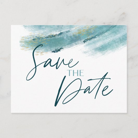 Elegant Blauw Goud Abstract Save the Date Briefkaa Aankondigingskaart (Voorkant)