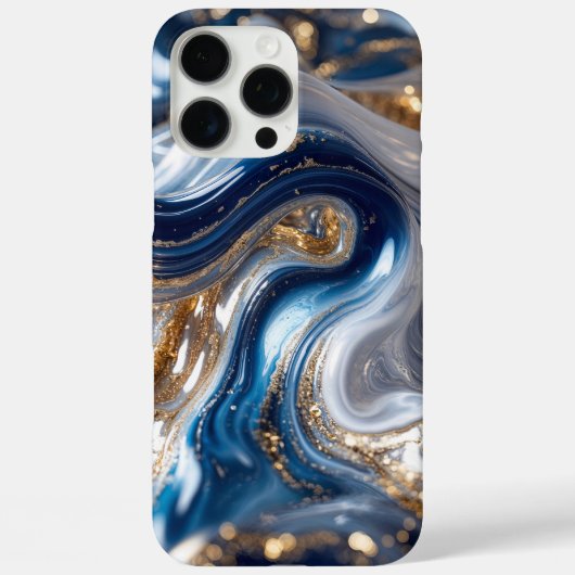 Elegant Blauw Goud Abstract Wave 3D Patroon Case-Mate iPhone Case (Achterkant)