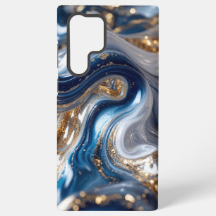 Elegant Blauw Goud Abstract Wave 3D Patroon Samsung Galaxy Hoesje