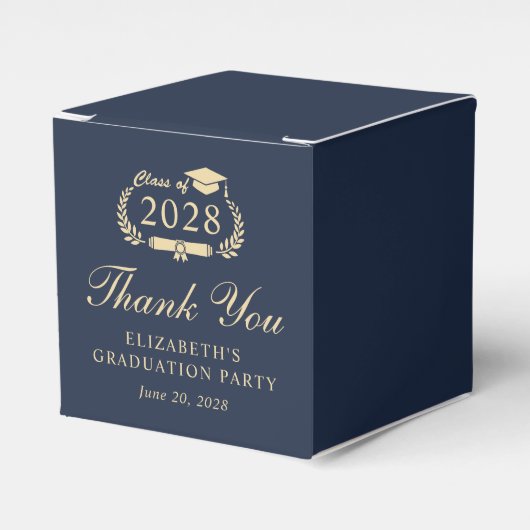 Elegant blauw goud afstudeerfeest dank u bedankdoosjes (Voorkant Zijde)