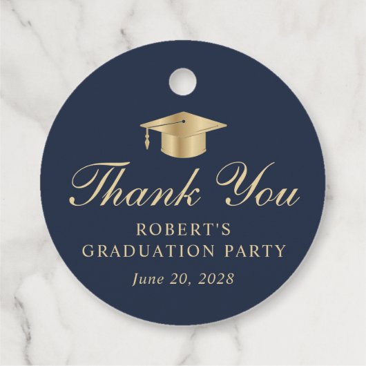 Elegant blauw goud afstudeerfeest dank u bedankjes labels (Achterkant)