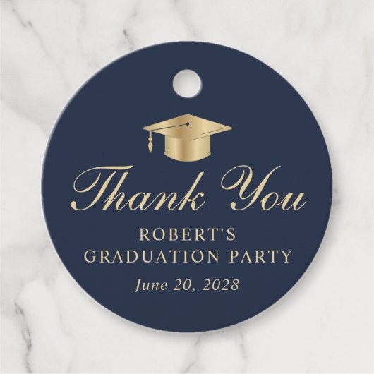 Elegant blauw goud afstudeerfeest dank u bedankjes labels (Voorkant)
