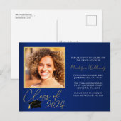 Elegant Blauw Goud Afstudeerfeest Uitnodiging (Voorkant / Achterkant)