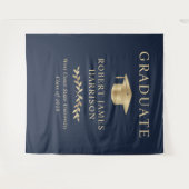 Elegant Blauw Goud Afstudeerfeest Welkom Wandkleed (Voorkant (horizontaal))