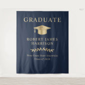 Elegant Blauw Goud Afstudeerfeest Welkom Wandkleed (Voorkant)