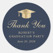 Elegant Blauw Goud Afstuderen Dank u Ronde Sticker (Voorkant)