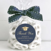 Elegant Blauw Goud Afstuderen Dank u Ronde Sticker