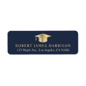 Elegant Blauw Goud Afstuderen Retouradres Etiket (Voorkant)