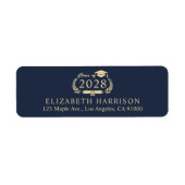 Elegant Blauw Goud Afstuderen Retouradres Etiket (Voorkant)