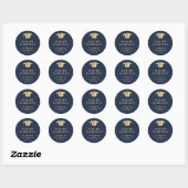 Elegant Blauw Goud Afstuderen Retouradres Ronde Sticker (Vel)