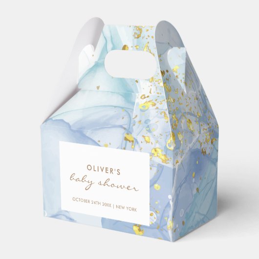 Elegant Blauw Goud Agaat Jongen Baby shower Bedankdoosjes (Achterkant)