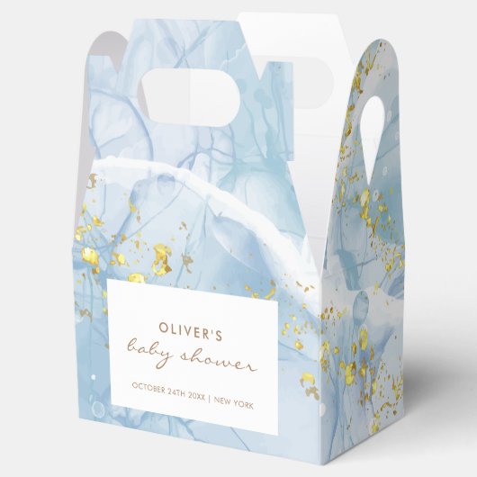 Elegant Blauw Goud Agaat Jongen Baby shower Bedankdoosjes (Geopend)