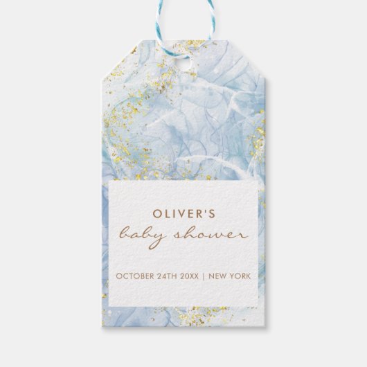 Elegant Blauw Goud Agaat Jongen Baby shower Cadeaulabel (Voorkant)