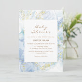 Elegant Blauw Goud Agaat Jongen Baby shower Kaart (Staand voorkant)