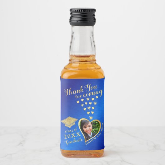 Elegant Blauw Goud Bedankt 2025 Afstuderen Likeurfles Etiket (Voorkant)