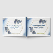 Elegant blauw goud bladeren botanische bruiloft gastenboek (Volledig)