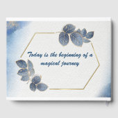 Elegant blauw goud bladeren botanische bruiloft gastenboek (Achterkant)