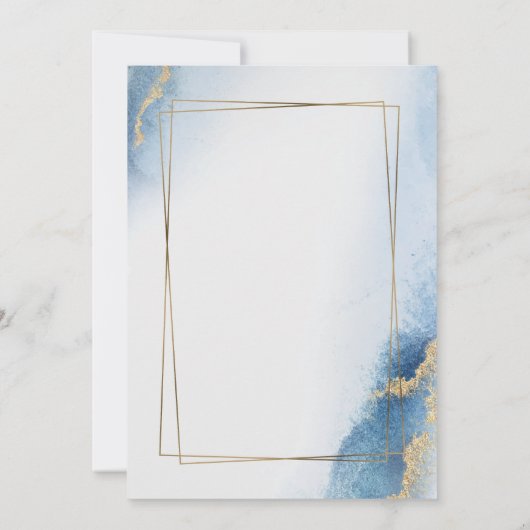 Elegant blauw goud bladeren botanische bruiloft kaart (Achterkant)