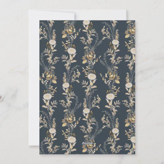 Elegant Blauw Goud Bloemen 1 Foto Kerst Kaart (Achterkant)