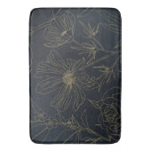 Elegant Blauw Goud Bloemen Botanisch Badmat (Voorkant Verticaal)