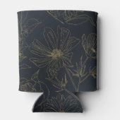 Elegant Blauw Goud Bloemen Botanisch Blikjeskoeler (Achterkant)