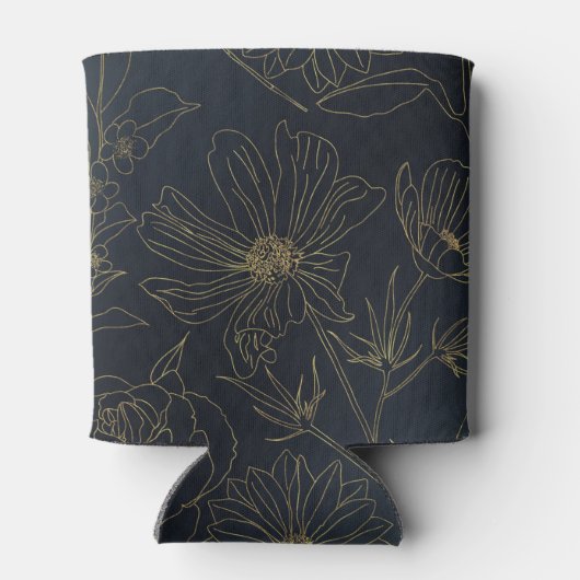 Elegant Blauw Goud Bloemen Botanisch Blikjeskoeler (Achterkant)