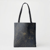 Elegant Blauw Goud Bloemen Botanisch Tote Bag (Voorkant)