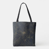 Elegant Blauw Goud Bloemen Botanisch Tote Bag (Achterkant)