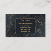 Elegant Blauw Goud Bloemen Botanisch Visitekaartje (Achterkant)