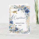 Elegant Blauw Goud Bloemen Gepersonaliseerd Afstud Kaart (Voorkant)
