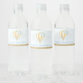 Elegant Blauw Goud Bloemen Hete Luchtballon Gunste Waterfles Etiket (Flessen)