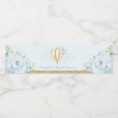 Elegant Blauw Goud Bloemen Hete Luchtballon Gunste Waterfles Etiket (Enkel label)