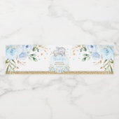 Elegant Blauw Goud Bloemen Jongen Baby Olifant Dou Waterfles Etiket (Enkel label)
