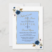 Elegant Blauw Goud Bloemen Jongen Doop Kaart (Voorkant)