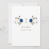 Elegant Blauw Goud Bloemen Jongen Doop Kaart (Achterkant)