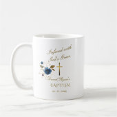 Elegant Blauw Goud Bloemen Kalligrafie Jongen Doop Koffiemok (Links)