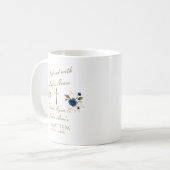 Elegant Blauw Goud Bloemen Kalligrafie Tweelingen  Koffiemok (Voorkant links)