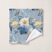 Elegant Blauw Goud Bloemen Rozen Handdoek Set (Wasdoekje)