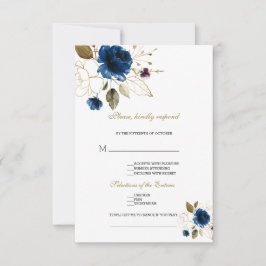 Elegant Blauw Goud Bloemen Song Aanvraag Bruiloft RSVP Kaartje