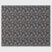 Elegant blauw goud  bloemmotief cadeaupapier (Vlak)