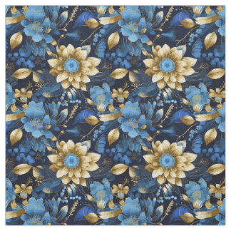 Elegant Blauw & Goud Boho Chique Bloemen Patroon Stof