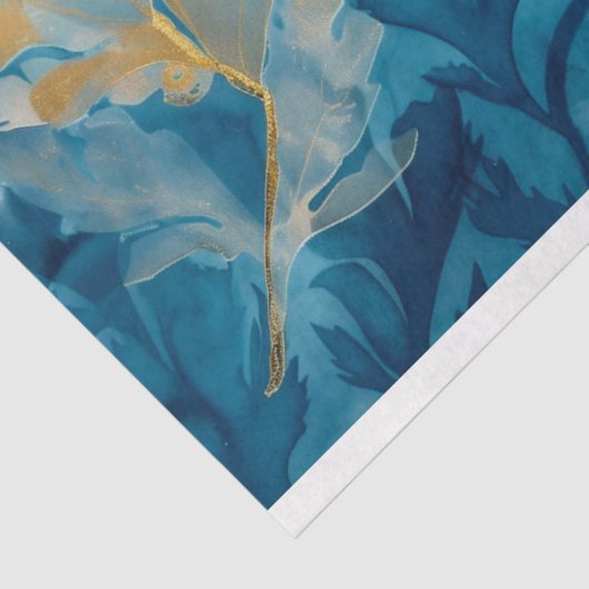 Elegant blauw goud botanisch ontwerp tissuepapier (Detail)