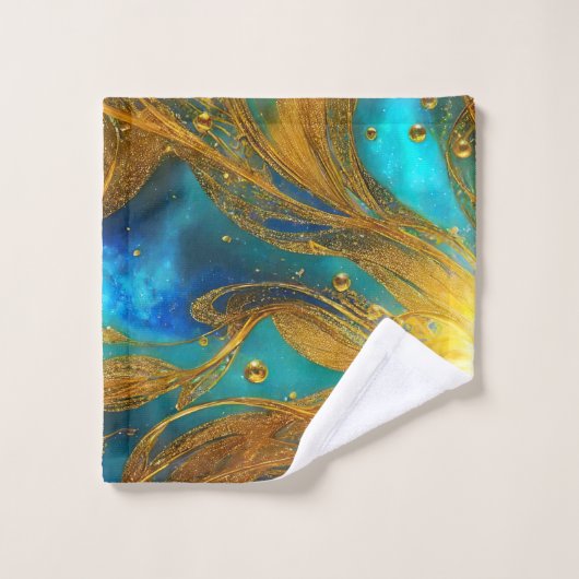 Elegant Blauw Goud Burst Badkamer Handdoek Set (Wasdoekje)