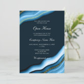 Elegant Blauw Goud Corporate Party Uitnodiging (Staand voorkant)