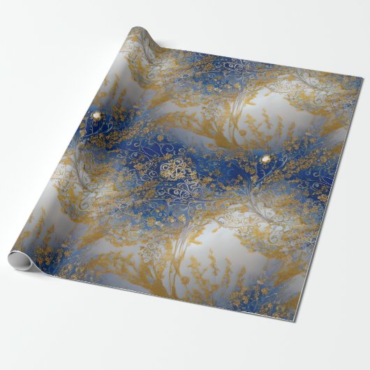 Elegant blauw goud en licht kralen cadeaupapier (Uitgerold)