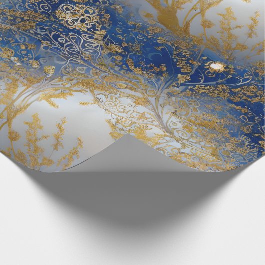 Elegant blauw goud en licht kralen cadeaupapier (Hoek)